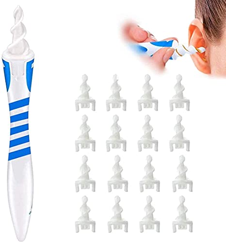 Giftock ABS and Silicone Smart Soft Spiral Swab Easy Earwax Removal Ear Cleaner (White) (b) (BLUE)