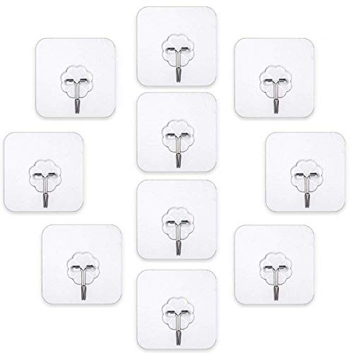 Giftock Adhesive Sticker ABS Plastic and Steel Hook Waterproof Transparent Hooks Hanger for Wall Kitchen Bathroom Bedroom Accessories Heavy Duty Sticky Hooks (Pack of 15)