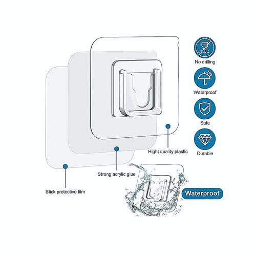 Giftock Self Adhesive Double Side (Male/Female) Plastic Waterproof Wall Hooks Magic Transparent Sticker for 10 kg Max Pack of 10