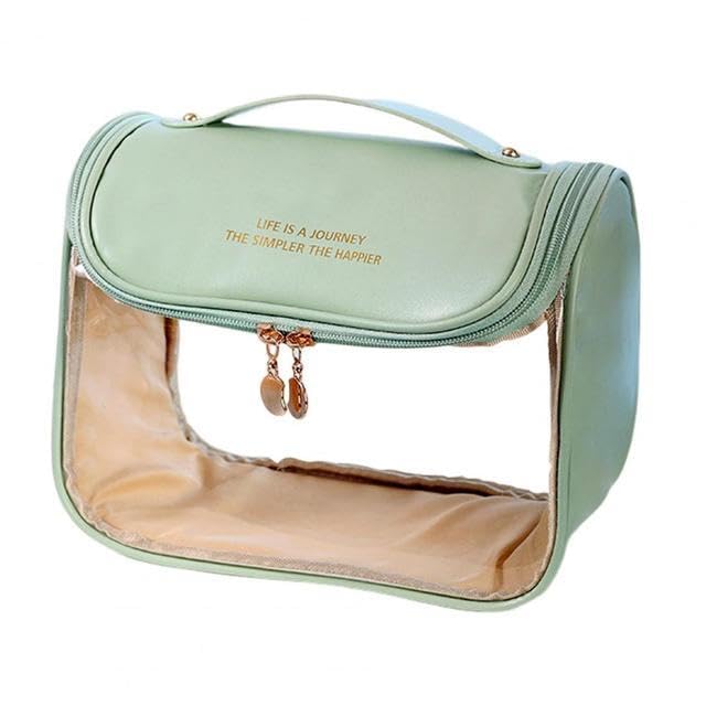 Giftock Makeup Bag, Portable Cosmetic Bag, Large Capacity Travel Makeup Organizer, Leather Cosmetic Brush Case for Women Toiletry Bag for Girls with Handle and Divider (Light Pink)