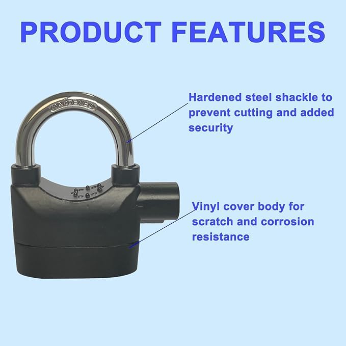 Giftock Alarm Lock Universal Security Anti-Theft Padlock 110db Siren Motion Sensor Safety for Motorcycle Bicycle Door Window | House | Office | Cycle | Bike (1Pc, Black)