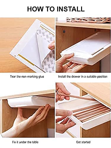 Giftock  Desk Table Drawer,Hidden Drawer Self-Adhesive Tray Storage Box Expandable Drawer Tray for Home,Office,School and Desk-1pcs multicolor (1)