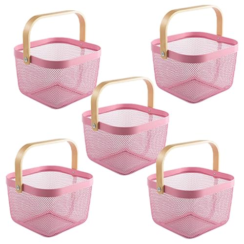 Giftock Metal Wire Basket With Handle|Storage Basket Fot Fruits, Books|Mesh Open Storage Bin|Storage Organizer
