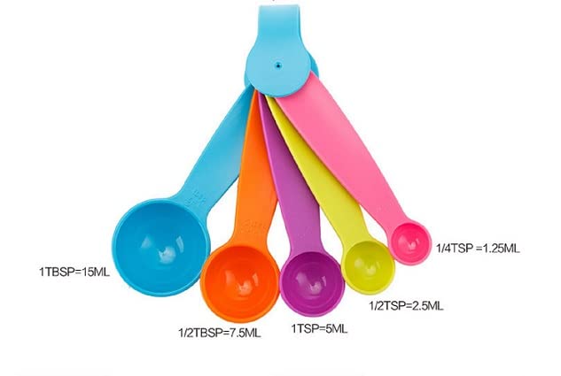 Giftock Measurement Spoons Set of 5 for Kitchen and home use Teaspoons Tablespoons multcolor Plastic