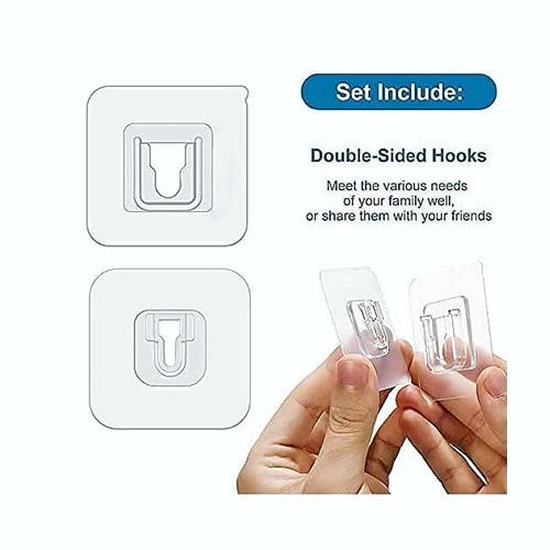 Giftock Self Adhesive Double Side (Male/Female) Plastic Waterproof Wall Hooks Magic Transparent Sticker for 10 kg Max Pack of 10
