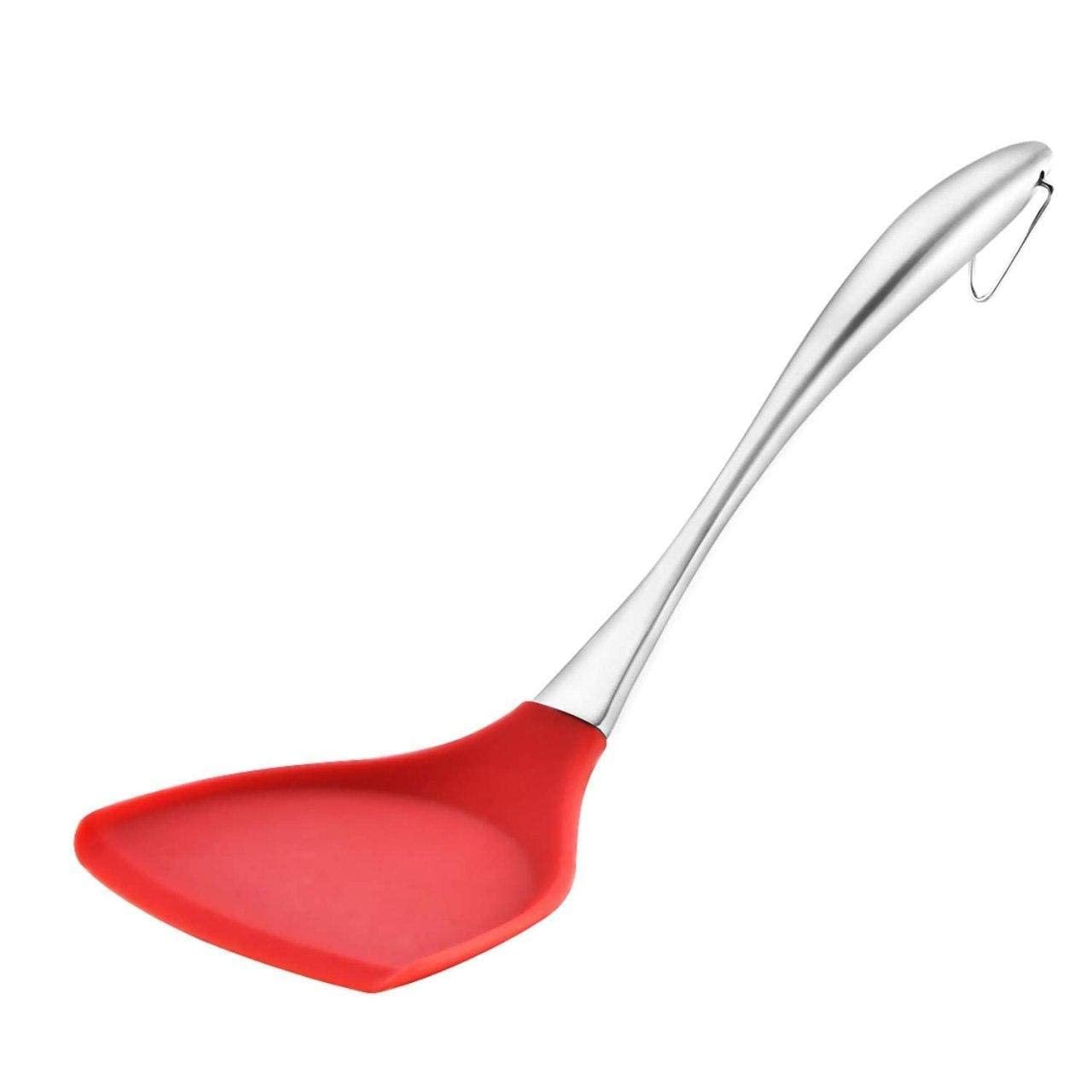 Giftock Silicon Fish Turner Spatula - Silicone Non Stick Spatula Fish Turner with Stainless Steel Metal Handle,Heat Resistant Silicone Utensils Turner for Kitchen Cooking(1Pcs, Random Color)