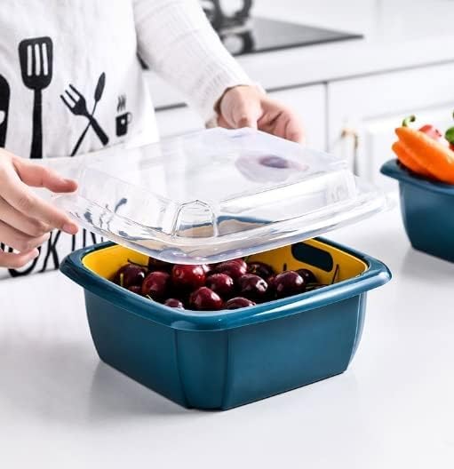 Giftock 2 in 1 Multi Function Filter Basket Bowl Set Filter Bowl Set, Double-Layer Drain Basin and Basket, Clean, Wash, Mix Fruit, Convenient for Fruit & Vegetable Washing (Pack of 2)