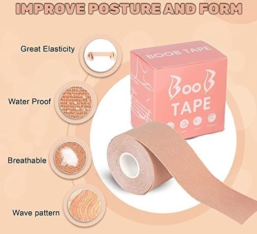 Giftock Boob Tape with 10 Nipple Pasties for Women Push Up & Lifting Breast Tape Breast Lift Bra Tape for Breast Lift Double Sided Tape (Boob Tape) Beige