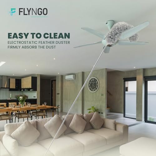 Giftock Microfiber Feather Duster Bendable & Extendable Fan Cleaning Duster with 100 inches Expandable Pole Handle Washable Duster for High Ceiling Fans, Window Blinds, Furniture (Grey)