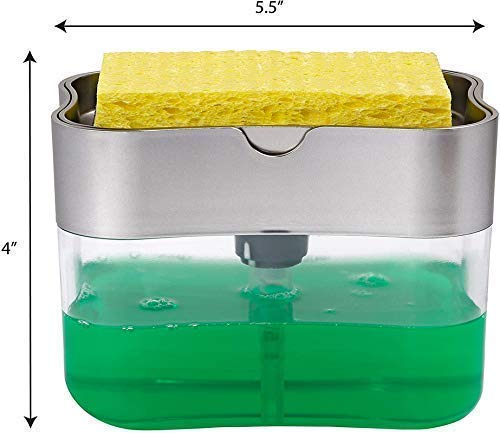 Giftock 2 in 1 Soap Pump Dispenser for Dishwasher Liquid Soap Sponge Holder Free Sponge