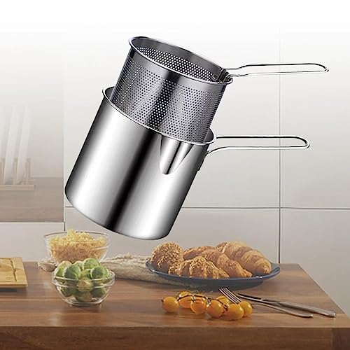 Giftock Small Deep Frying Pot with Basket 1200ml Stainless Steel Fryer Pot with Long Handle Mini deep Oil Fryer for French Fries/Shrimp/Fish/Chicken Wings/Boiling Butter/Sauce/Gravies/Pasta(1-Pcs)