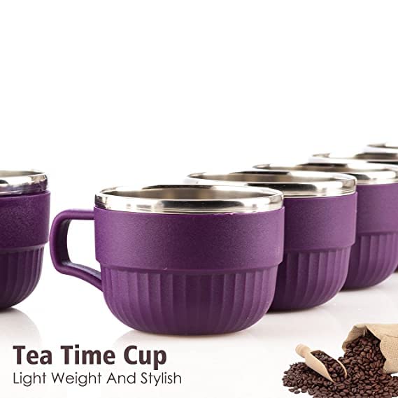 Giftock Round Unbreakable Insulated Double Wall Spill Proof Plastic Stainless Steel Tea Cup, Coffee Mug, Milk Mug (Set Of 6)(Multicolor, 180 Ml), 180 Milliliter
