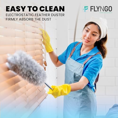 Giftock Microfiber Feather Duster Bendable & Extendable Fan Cleaning Duster with 100 inches Expandable Pole Handle Washable Duster for High Ceiling Fans, Window Blinds, Furniture (Grey)