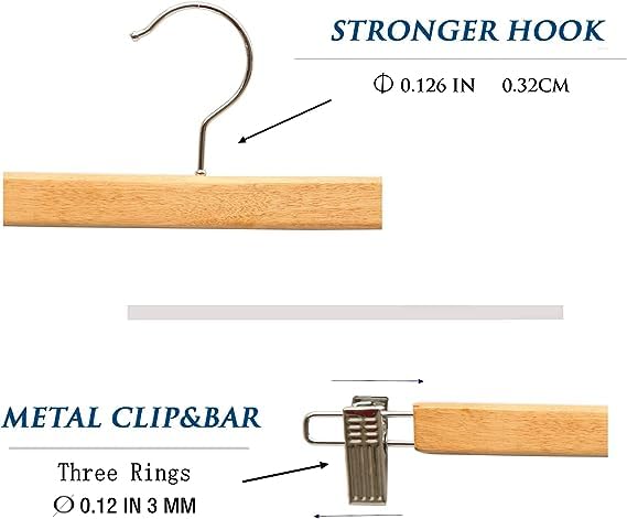 Giftock Wooden Clip Hanger Space-Saving Skirt Holders Central Heavy Closet, Pants and Shorts Hangers, Ridged Non-Slip with Pinch Clips, 360-Rotating Chrome Swivel Hook (Walnut, 1 Pc)