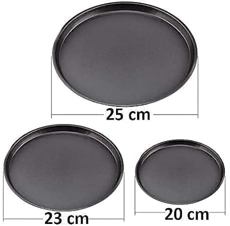 Giftock Carbon Steel Pizza Baking Pan - Set of 3 Carbon Steel Pizza Pan Tray for Baking in Microwave Oven Non Stick Set of 3 Black