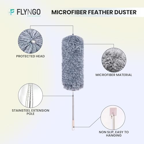 Giftock Microfiber Feather Duster Bendable & Extendable Fan Cleaning Duster with 100 inches Expandable Pole Handle Washable Duster for High Ceiling Fans, Window Blinds, Furniture (Grey)