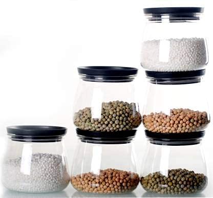 Giftock Airtight Handi Shape Container Jar for Kitchen - 900ml Jar Set for Kitchen Storage - Unbreakable Plastic Jar with Air-Tight Design(Black) (6)