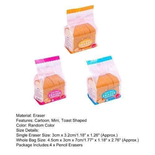 AAHAN STATIONERS Super Cute 3D Toast Bread Shape Erasers Stationery for Kids School Boys Girls Birthday Return Gifts Pack of 4(16 ERASERS)