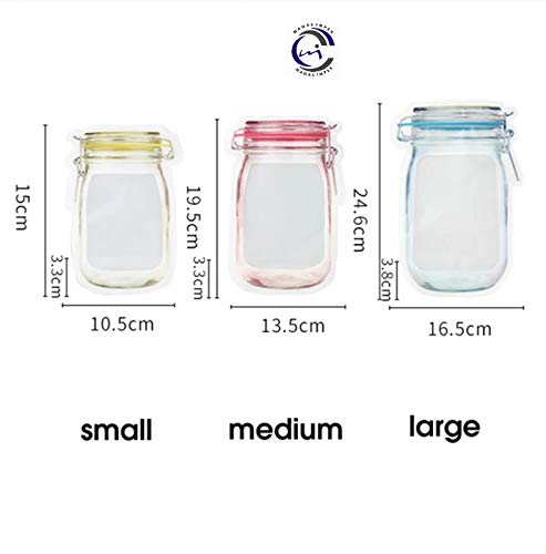 Giftock Jar Shaped Food Graded Stand Up Plastic Pouch with Zipper Pack of 9 (3 pcs Small 100 Gm, 3 pcs Medium 250 Gm, 3 pcs Large 500 Gm)