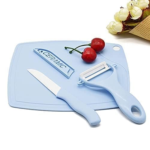 Giftock 3 in 1 Fruit Knife Sets Paring Knives Chopping Boards Fruits Peeler 3PCS Suits Kitchen Cooking Vegetable Ceramic Knife Tools