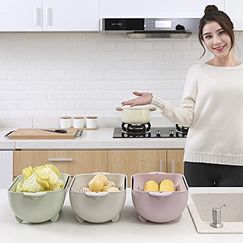 Giftock Double Layer Sink Strainer- Multi-Functional Washing Fruits & Vegetable Sink Strainer Bowl - Plastic Drain Fruit Basket for Dining Table, Home, Kitchen (Pack of 1, Multi-Color)