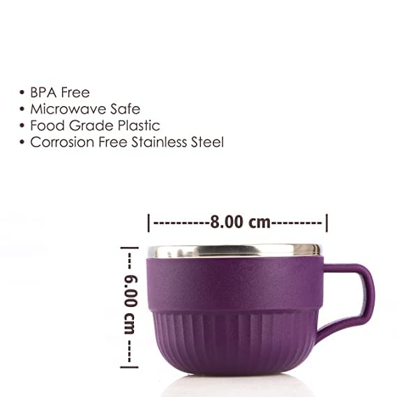Giftock Round Unbreakable Insulated Double Wall Spill Proof Plastic Stainless Steel Tea Cup, Coffee Mug, Milk Mug (Set Of 6)(Multicolor, 180 Ml), 180 Milliliter