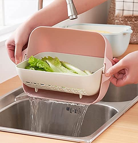 Giftock Double Layer Sink Strainer- Multi-Functional Washing Fruits & Vegetable Sink Strainer Bowl - Plastic Drain Fruit Basket for Dining Table, Home, Kitchen (Pack of 1, Multi-Color)