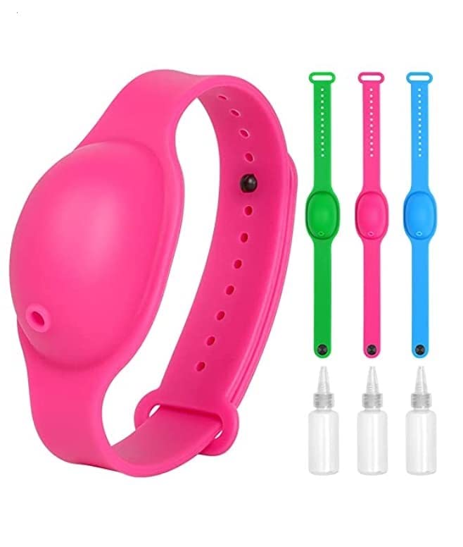 Giftock Portable Hand Sanitizer Dispenser Bracelet Silicone Refillable Wristband Hand Dispenser Pumps Sports Wristbands for Outdoor Travel, Colour May Vary (Pack of 3)