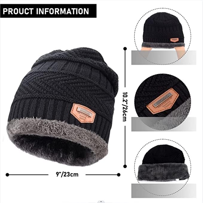 Giftock Wool Beanie Cap & Muffler for Mens & Women  Winter Cap for Men  Mens Woolen Cap with Neck Muffler  Winter Muffler for Women  Soft Woolen Muffler & Cap for Men & Women Black