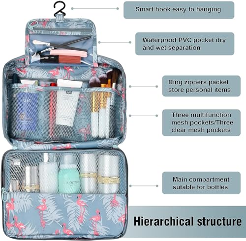 Giftock Cosmetic Hanging Toiletry Bag for Men Women Travel Organizer Accessory Waterproof Nylon Makeup Shaving Kit Pouch Bag for Men Women