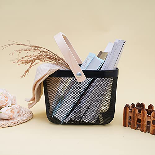Giftock Metal Wire Basket With Handle|Storage Basket Fot Fruits, Books|Mesh Open Storage Bin|Storage Organizer