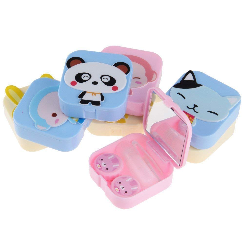 Giftock Travel Storage Contact Lens Case Mirror Box - Travel Contact Lens Case Box Mini Cartoon Square Plastic Contact Lens Case Easy Carry Mirror Container Holder(1Pcs)