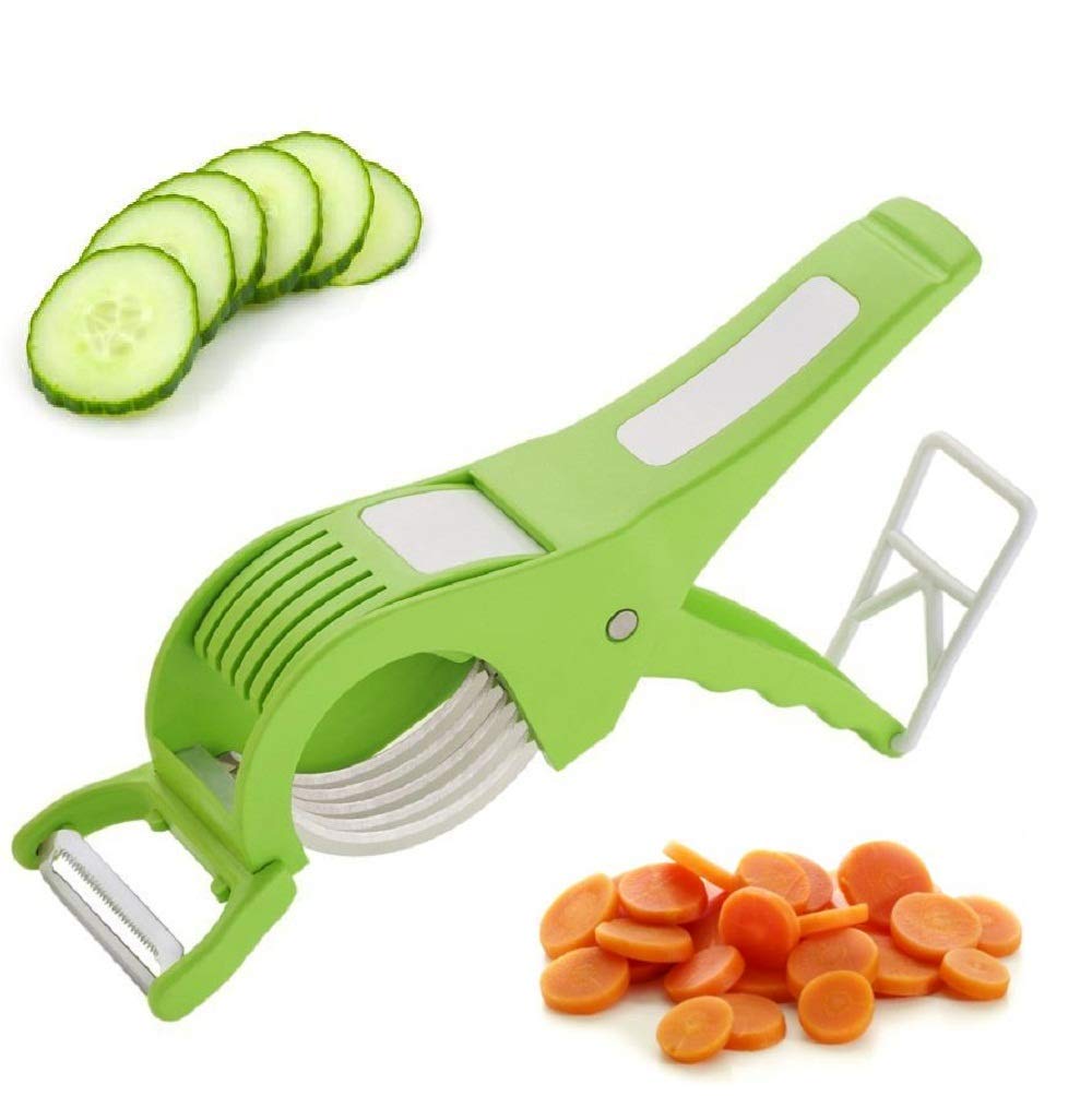 Giftock Plastic 2 in 1 Vegetable & Fruit Multi Cutter with Peeler | Bhindi Cutter Slicer | Stainless Steel 5 Blade Vegetable Cutter with Peele (2)