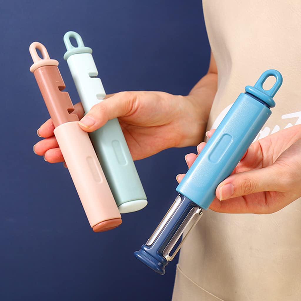 Giftock 2 in 1 Vegetable Peeler Knife Sharpener Serrated Peeler Stainless Steel Veggie Fruit Potato Peeler for Hard Skinned Carrot Potatoes Cucumber Kitchen (Blue)