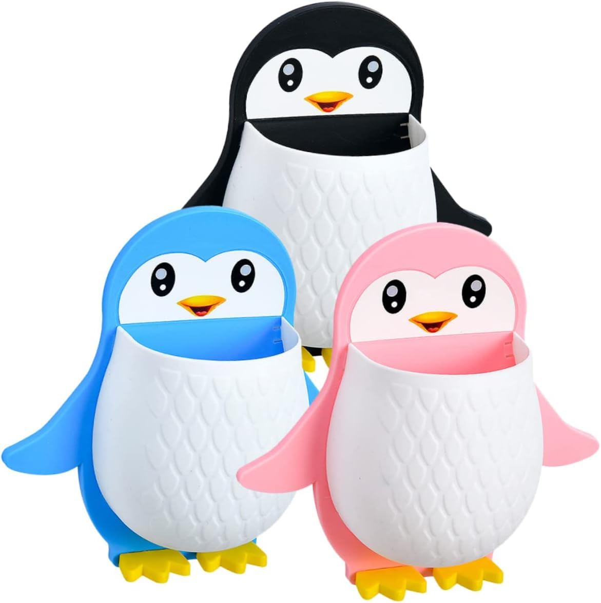 Giftock Toothbrush Holder Storage Organizer for Bathroom Wall Mounted Penguin Shape with Self Adhesive Stick Multipurpose Wall Shelves Plastic (1)
