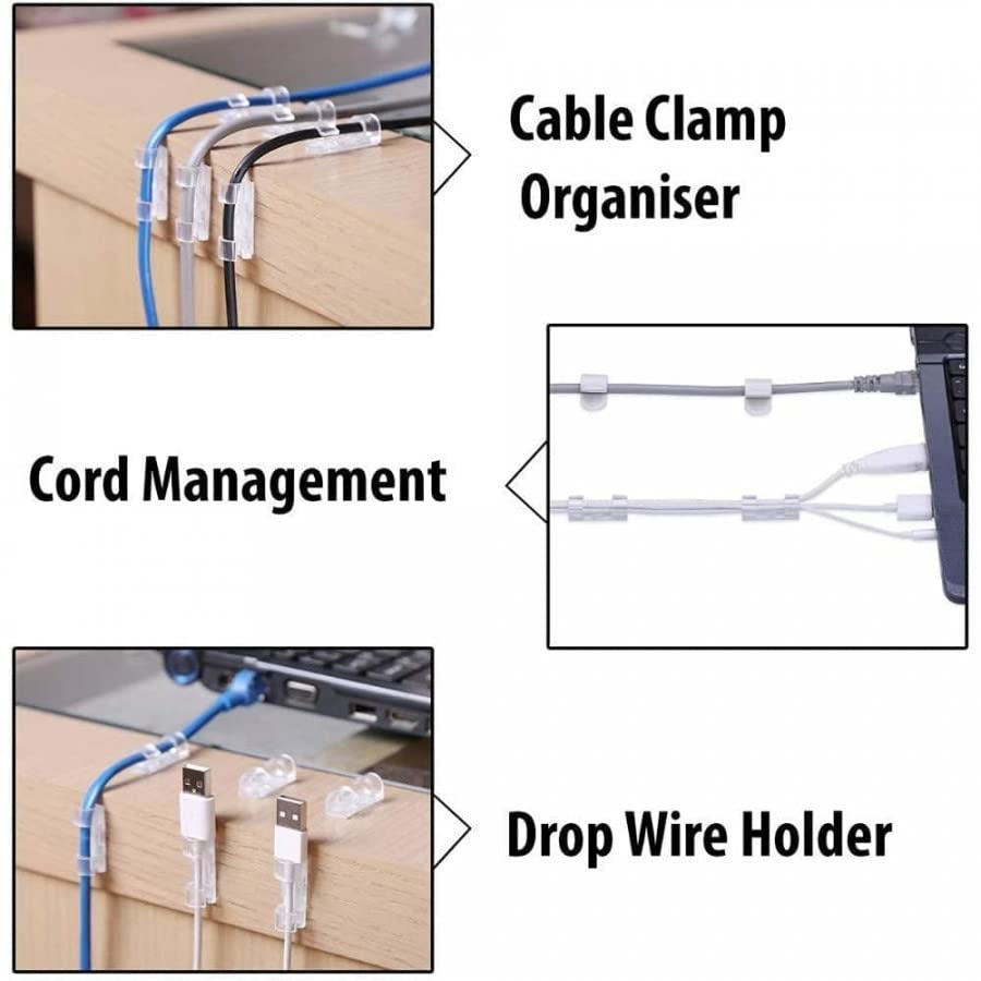 Giftock 16 PC Desktop Cable Organizer with Improved Stronger Adhesive Tape | Cable Manager, Wire Manager, Wire Clamp | Wire Clips for Cable for Wall, Wire Holder Clips Wall