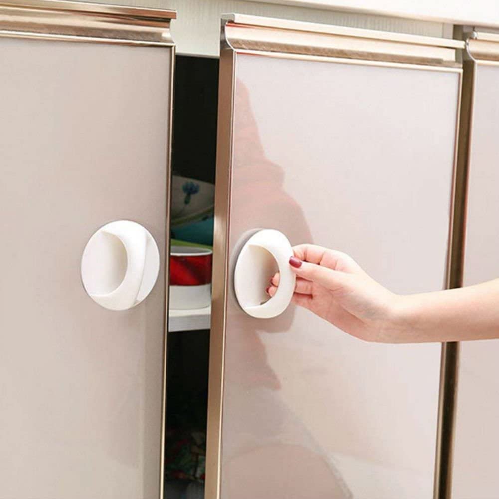 Giftock 4 Count Round Self-Stick Instant Cabinet Drawer Handle Helper Kitchen Cabinet Door Window Cupboards Handle, Sticker Convenient Opening Stick-on Handles, Self Adhesive Handle (Random Color)