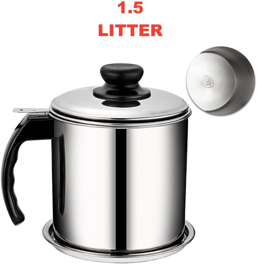 Giftock  Modular Kitchen Oil Filter Stainless Steel Household Oil Pot with Lid Cooking (Best Oil & Health Shaver) Oil Fat Separator for Filter Residue 1.5L
