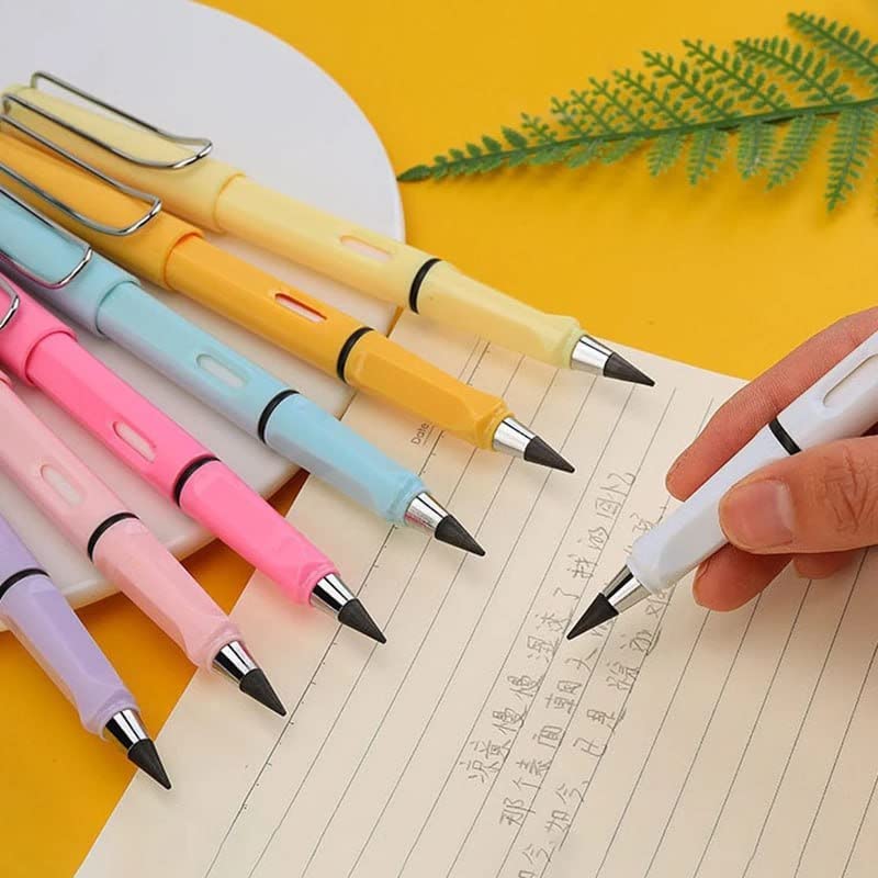 Giftock Reusable Everlasting Inkless Pencils - Portable Replaceable Graphite Nib Eternal Erasable Metal Writing Pens Triangular Golf Stationary Set (Pack of 2)