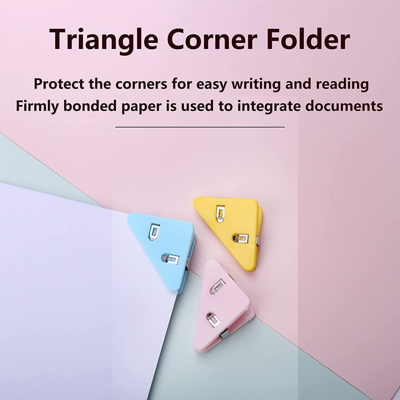Giftock Triangular Plastic Paper Clips,Clamps for Preventing Paper Corners from Bending Ideal Tool Attaching Documents to Student Reading, Bunch or Office Clip Art 10 Pc