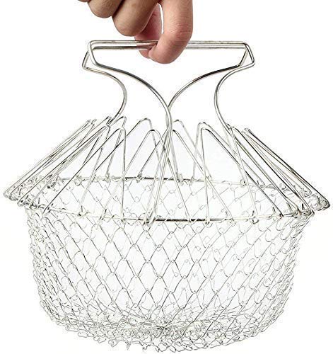 Giftock Stainless Steel Collapsible Frying Basket Multifunctional Chef Cooking Basket Deep-Frying Basket Flexible Cooking Tools for Frying Food, Washing Fruits, Vegetables 1