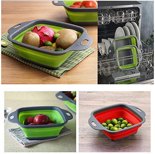 Giftock Foldable Collapsible Kitchen Colander Square Collapsible Washing up Bowl Silicone Strainer Filter Basket (Multi-Colour)