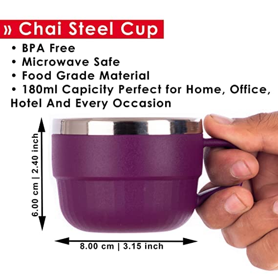 Giftock Round Unbreakable Insulated Double Wall Spill Proof Plastic Stainless Steel Tea Cup, Coffee Mug, Milk Mug (Set Of 6)(Multicolor, 180 Ml), 180 Milliliter