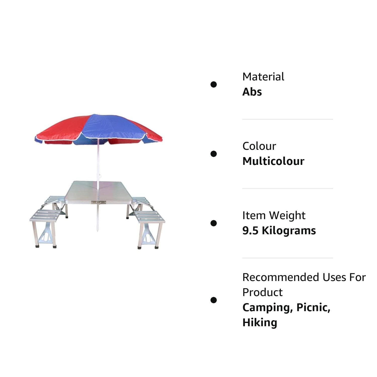 Giftock Heavy Duty Aluminium Portable Folding Picnic Table and Chairs Set with Umbrella (Multicolor)