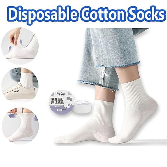 Giftock Disposable Compression Travel Socks Pair for Men Women, Portable And Breathable Cotton | Compressed Travel, Business trip, Sports premium