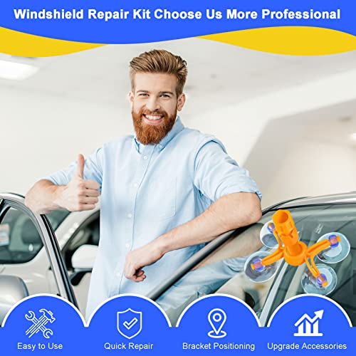 Giftock Windshield Repair Kit, Car Windshield Crack Repair Kit Glass Repair Kit for Repairing Auto Glasses Windshield/Cracks/Chip/Bulls-Eye/Spider Web/Star-Shaped/Half-Moon (Yellow) (YELLOW2)