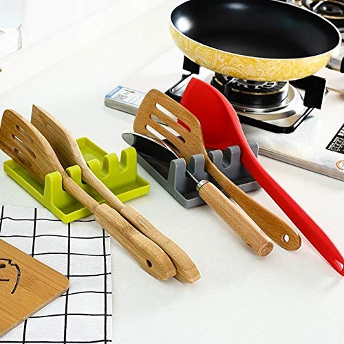 Giftock 4 Slots Cooking Utensil Storage Rack Silicone Spoon Rests Mat Stand Heat Resistant Cooking Spatula Holder Tray Kitchen Gadgets,Multifunctional Kitchen Storage Rack | Piece of 1