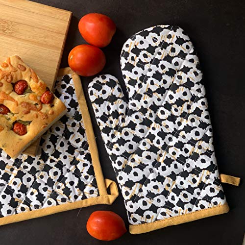 Giftock Printed Cotton Oven Mitten with Pot Holder (Multi)