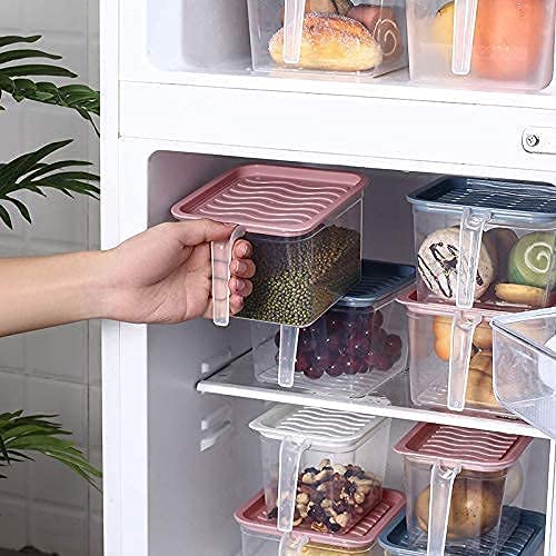 Giftock Multipurposes Fridge storage containers & jar Set Plastic Refrigerator Box with Handles and Unbreakable kitchen storage Vegetable, Food, Fruits Basket - 1000 ml (Pack of 6, Blue)