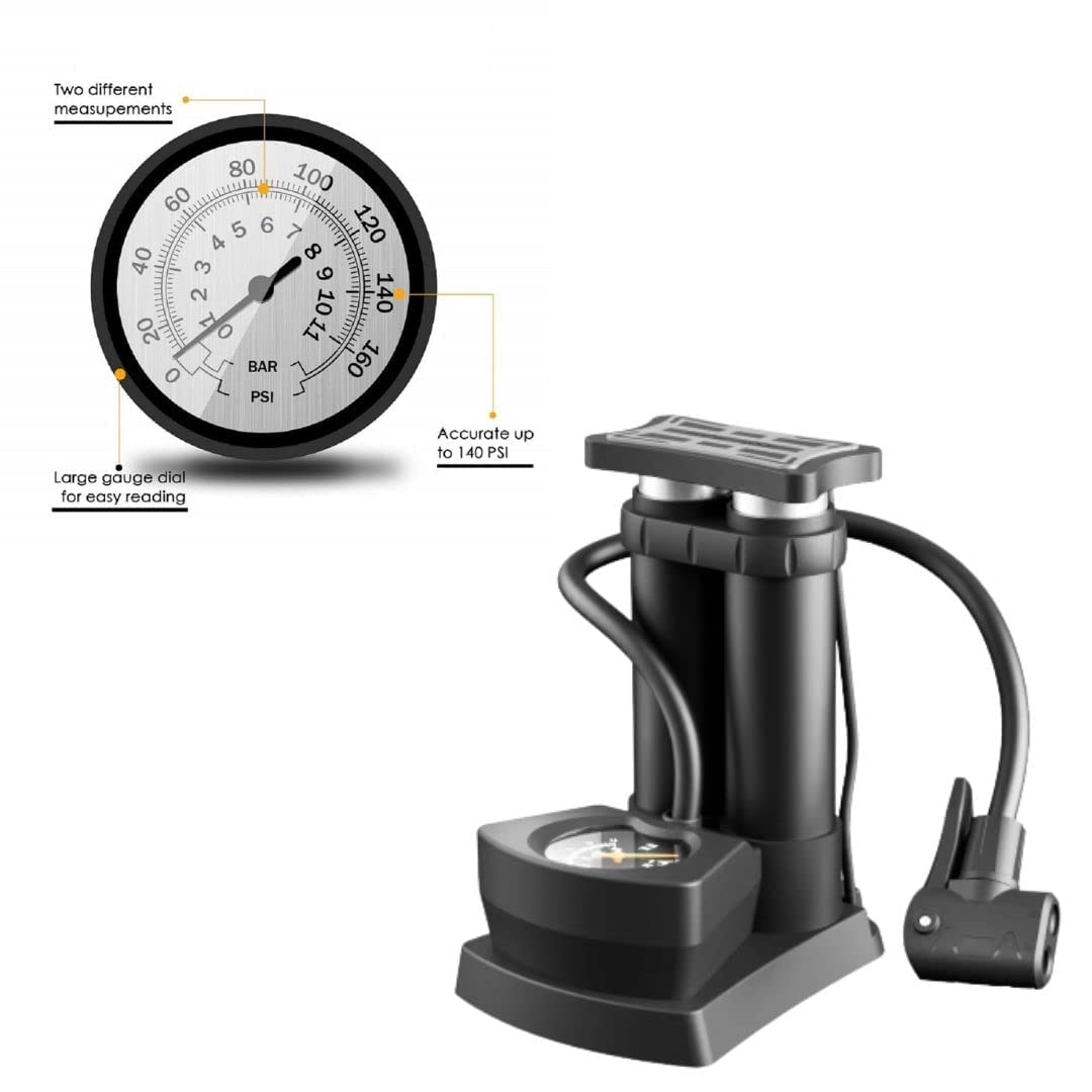 Giftock Double Cylinder Pump Car, Bike,Bicycle Pump & Cycle Pump Bicycle Tire Pump-160Psi-Multicolour